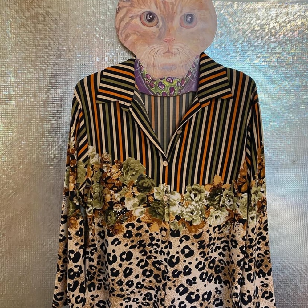 Striped and Floral Leopard Print Shirt